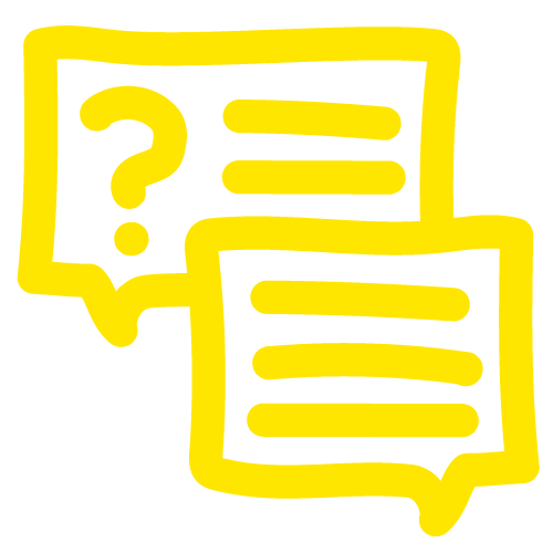 Yellow question and answer word bubble icons